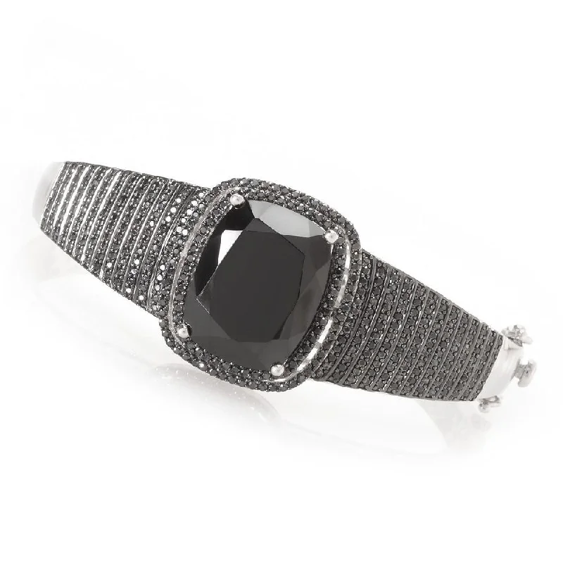 Women modern bangles and bracelets -Sterling Silver 16.06ctw Black Spinel Cuff Bracelet