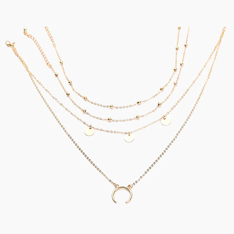 Women matching necklace sets -Moon Round Piece Multilayer Necklace