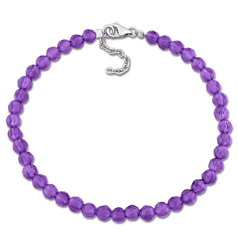 Women simple bangles -Miadora 6 1/2ct TGW Amethyst Facetted Bead Bracelet Sterling Silver