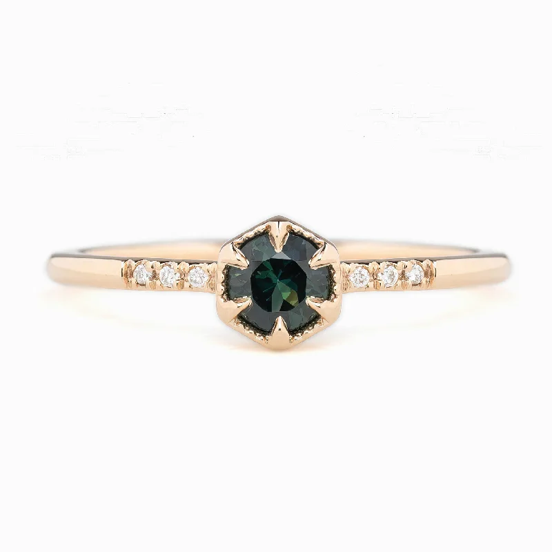 Women luxury gold engagement rings -Grace Ring 4.5mm 0.40ct Peacock Green Queensland Sapphire 14K Rose Gold