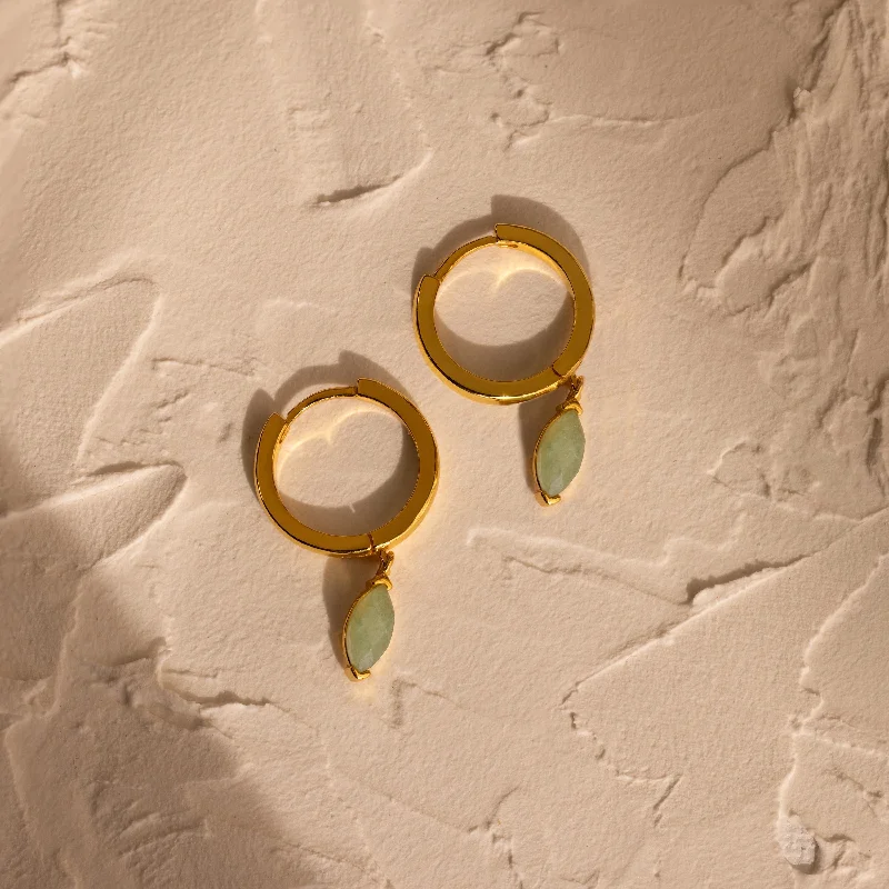 Women silver hoop earrings -Jade Marquise Huggies