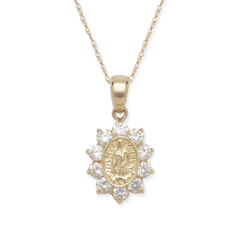 Women custom engraved necklaces -Curata 14k Yellow Gold 18" Cubic Zirconia Halo Jesus Necklace - White