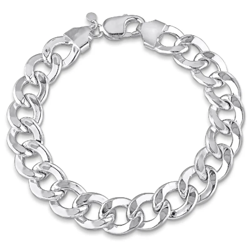 Women infinity charm bangles and bracelets -Miadora 12.5mm Curb Link Chain Bracelet Sterling Silver- 9 in