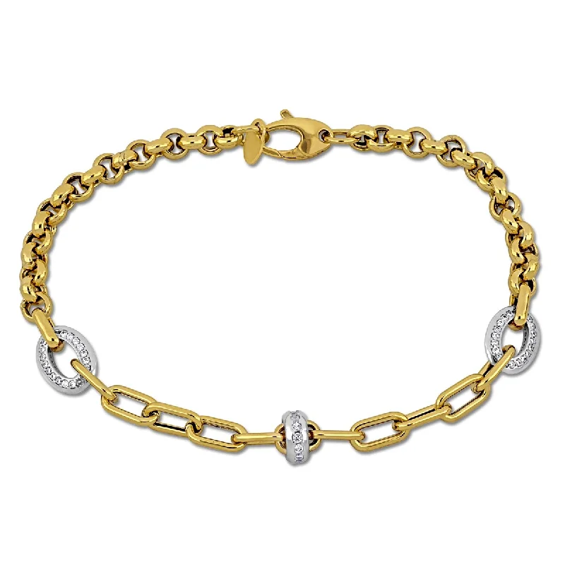 Women chic bangles and bracelets -Miadora 4/5ct TGW Cubic Zirconia Rolo Link Bracelet 14k Two-Tone Gold