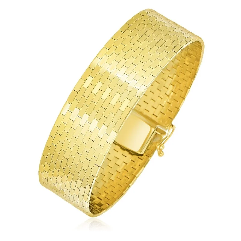 Women adjustable bangles and bracelets -14k Yellow Gold Thick Omega Motif Brick Style Bracelet