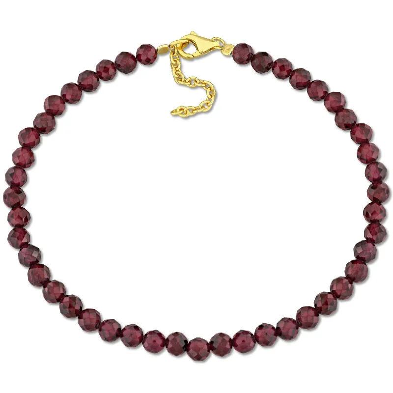 Women multi-strand bangles and bracelets -Miadora 7ct TGW Fancy Garnet Facetted Beaded Bracelet Yellow Silver