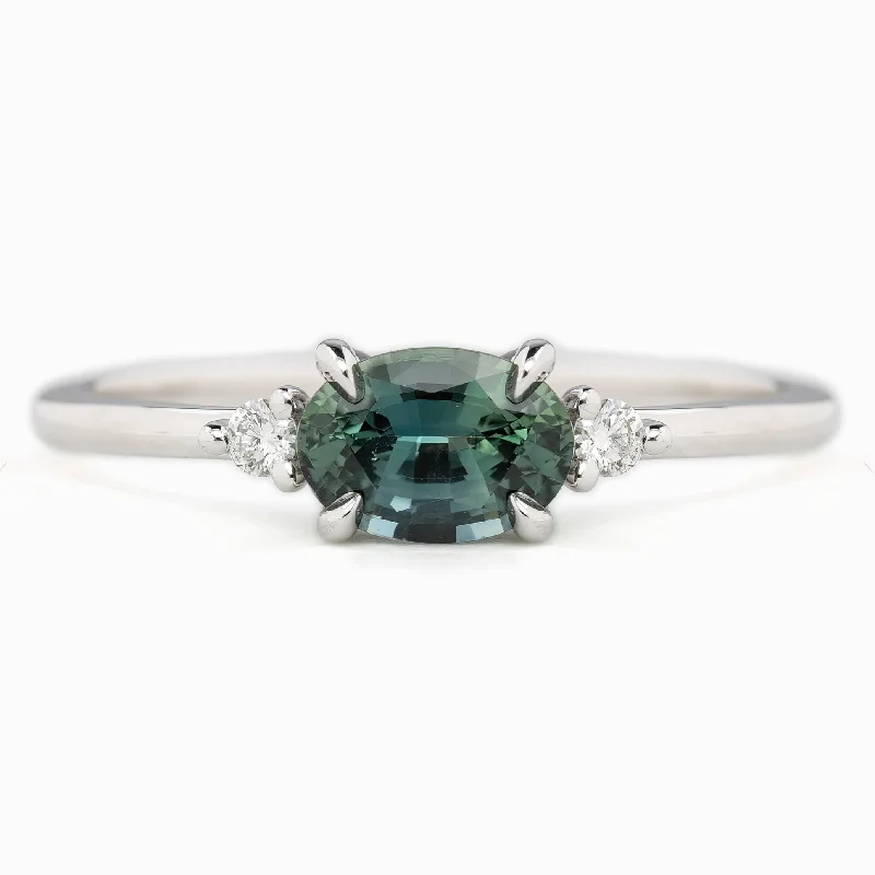 Women gemstone engagement rings -Emilie Ring 0.97ct Blue Green Madagascar Sapphire, 14k White Gold (One of a kind)