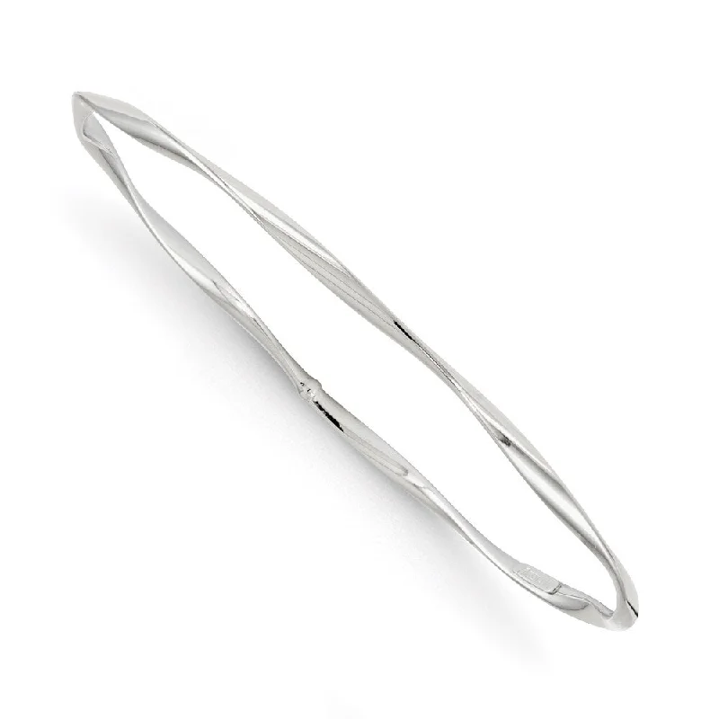 Women gemstone-studded bangles and bracelets -14k White Gold 2.5mm Twisted Slip-on Bangle Bracelet, 8.25"