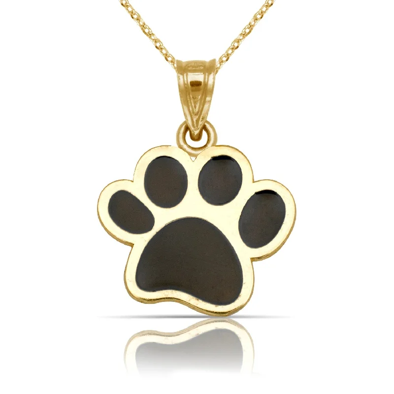 Women birthstone necklaces -Curata 14K Yellow Gold 18" Navy Blue Enamel Paw Print Pendant Necklace Necklace