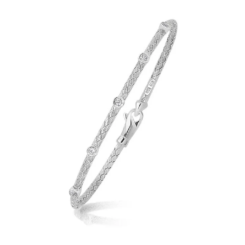 Women adjustable bangle bracelets -14k White Gold Diamond Accent Station Basket Weave Bracelet