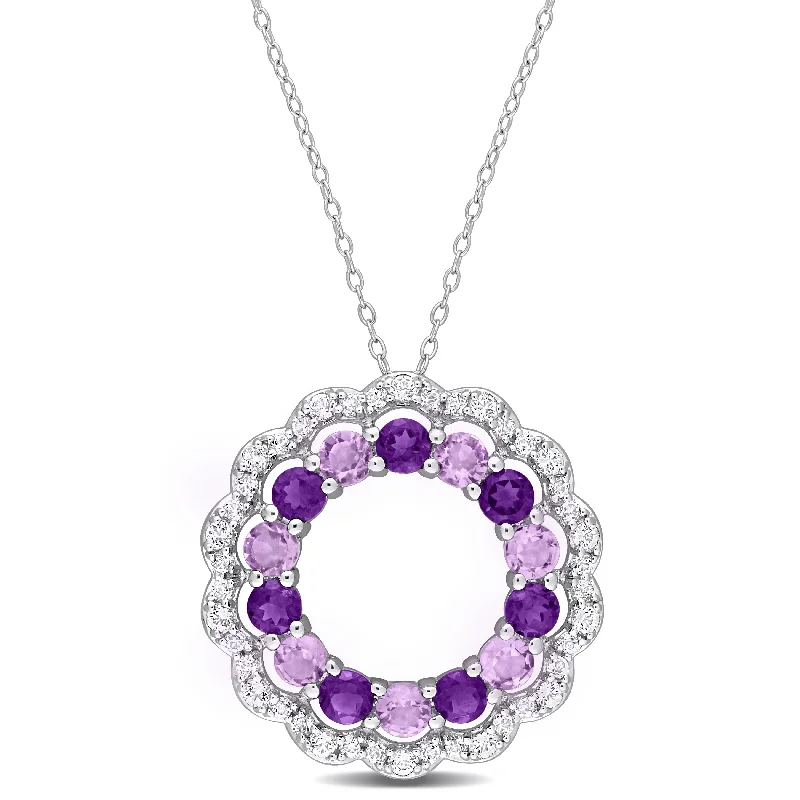 Women bohemian charm necklaces -Miadora Amethyst African Amethyst and White Topaz Open Circular Necklace in Sterling Silver