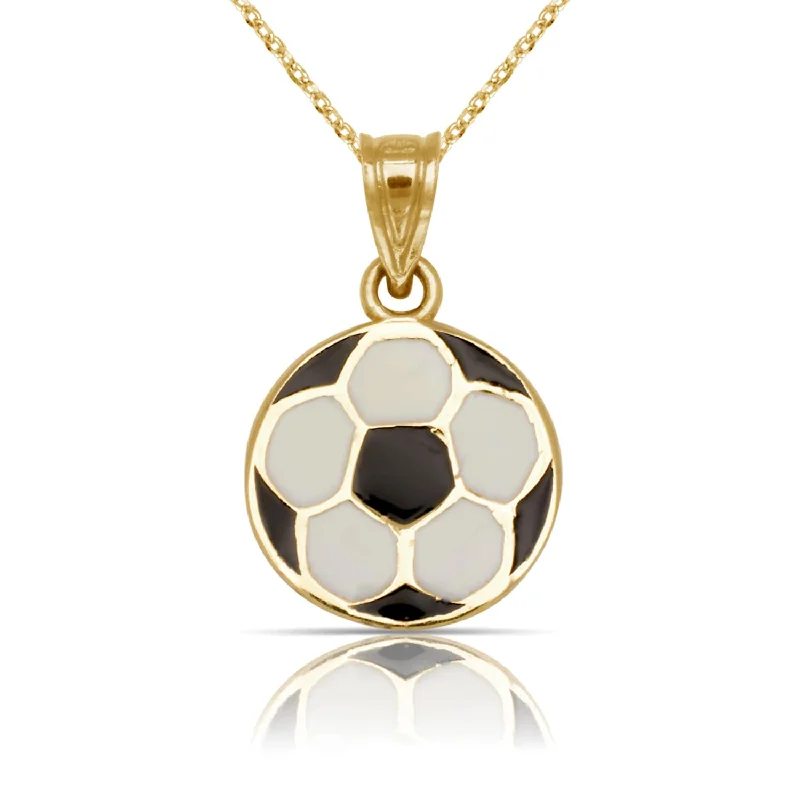 Women chic charm necklaces -Curata 14K Yellow Gold 18" Black/White Enamel Flat Soccer Ball Pendant Necklace Necklace - Black