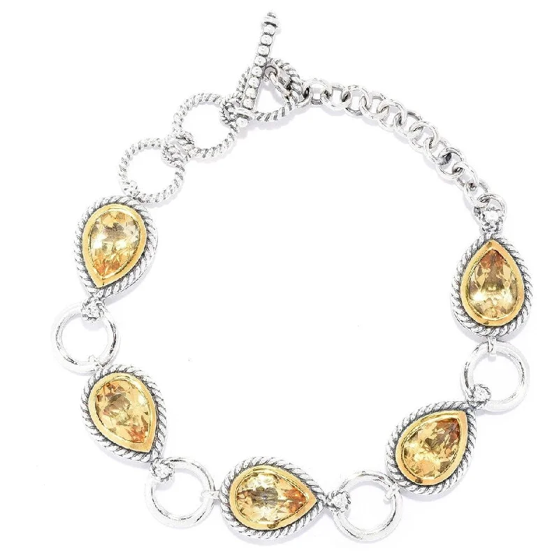 Women gold bangles and bracelets -Sterling Silver 8.20ctw Pear Cut Citrine & White Zircon Toggle Bracelet