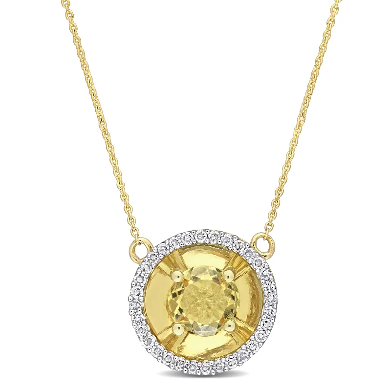 Affordable necklaces for women -Miadora Citrine and 1/6ct TDW Diamond Halo Station Necklace in 10k Yellow Gold