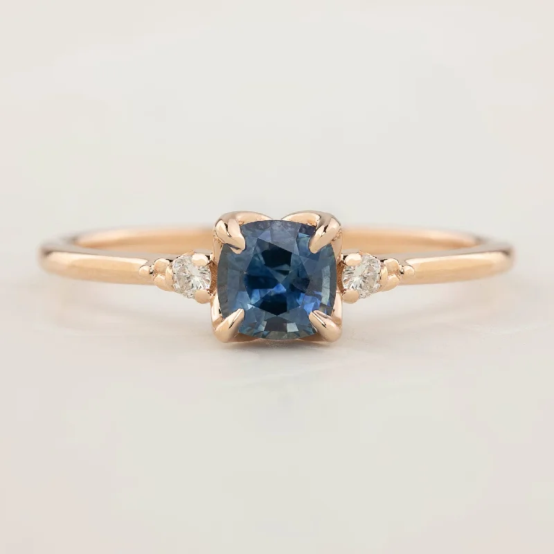 Women classic bangle engagement rings -Estel Ring - 0.76ct Cushion Cut Blue Montana Sapphire, 14k Rose Gold (One of a kind)