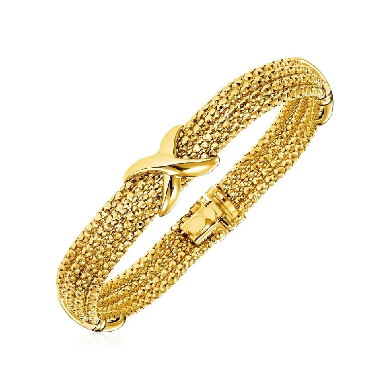 Women trendy beaded bangles and bracelets -14k Two Tone Gold 7 1/4 inch Multi Strand Textured and Polished Bracelet