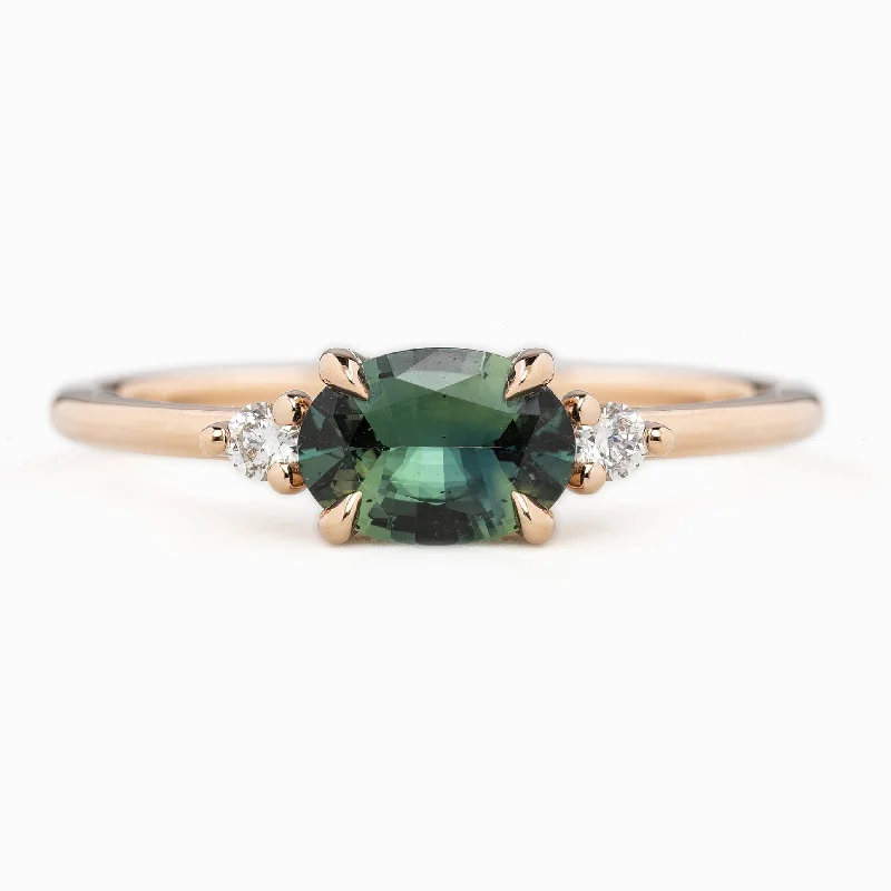 Women zodiac engagement rings -Emilie Ring 0.77ct Green Madagascar Sapphire, 14k Rose Gold (One of a kind)