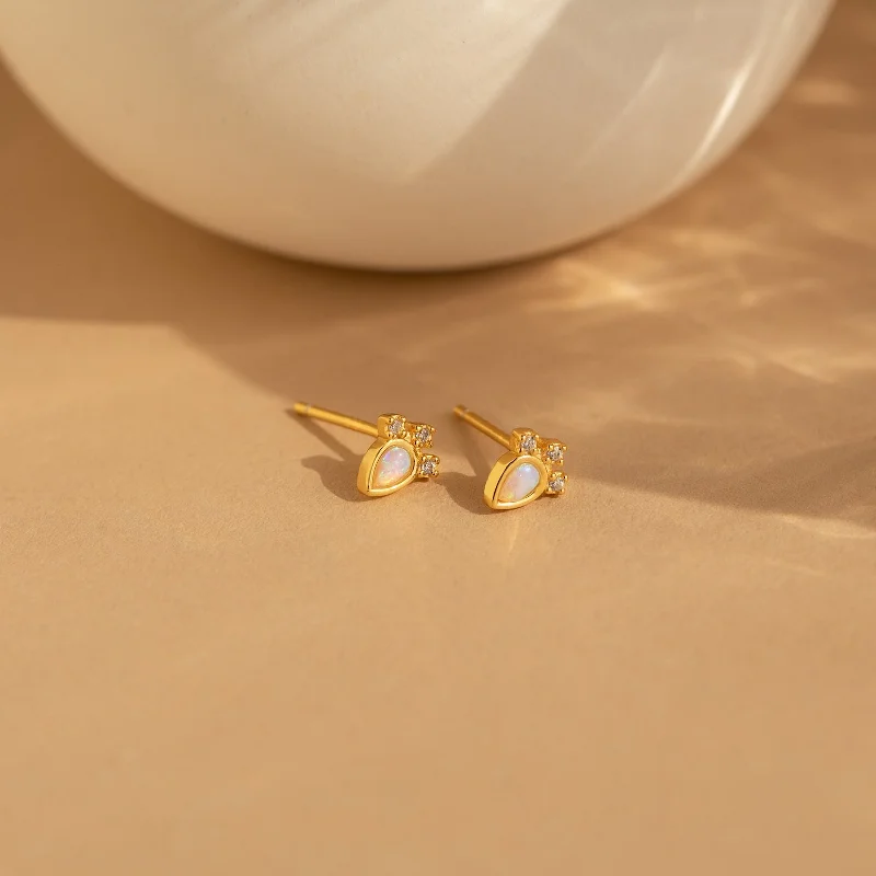 Women dangling gemstone earrings -Dainty Opal Teardrop Studs