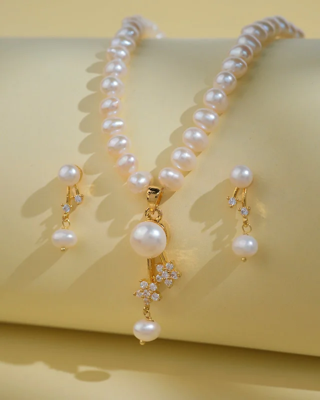 Women stacked necklaces -Simple Pearl Necklace Sets