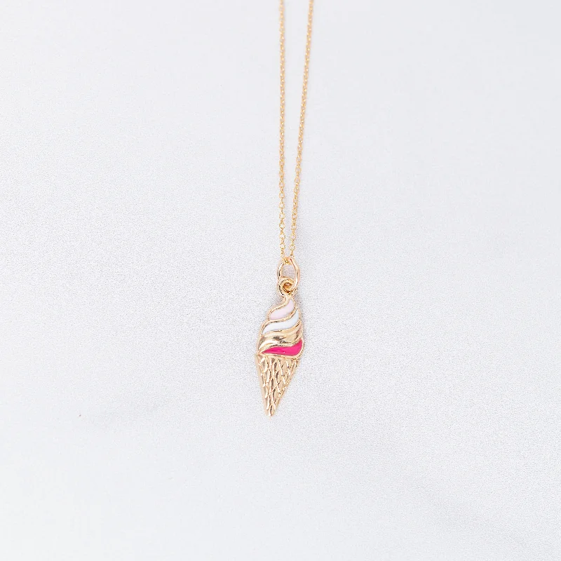 Women chic gold necklaces -Strawberry Swirl Ice Cream Charm Necklace