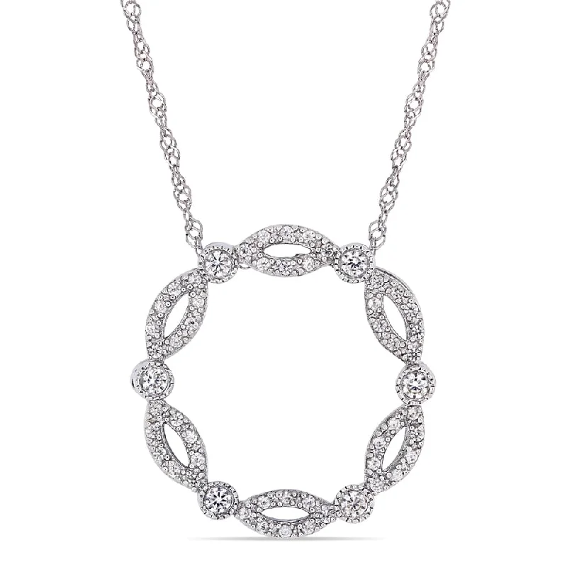 Women gemstone necklaces -Miadora 10k White Gold Created White Sapphire Twist Circle Necklace