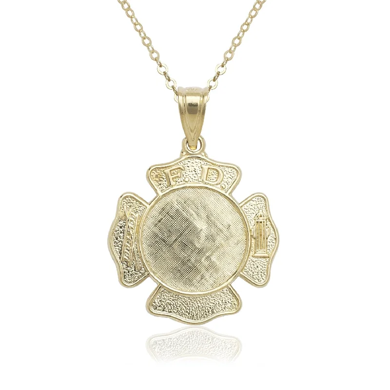 Women crystal necklaces -Curata 14k Yellow Gold 18" Engraveable Fireman Badge Pendant Necklace