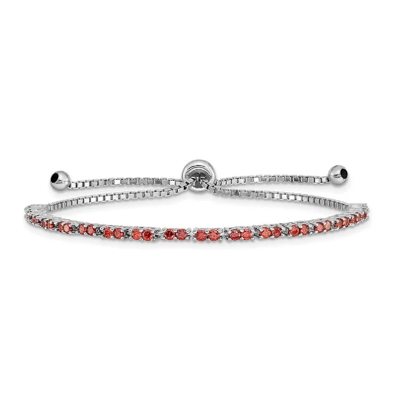 Women engraved gemstone bangles and bracelets -Curata 925 Sterling Silver Rhodium Plated January Red CZ Cubic Zirconia Simulated Diamond Adj Bracelet