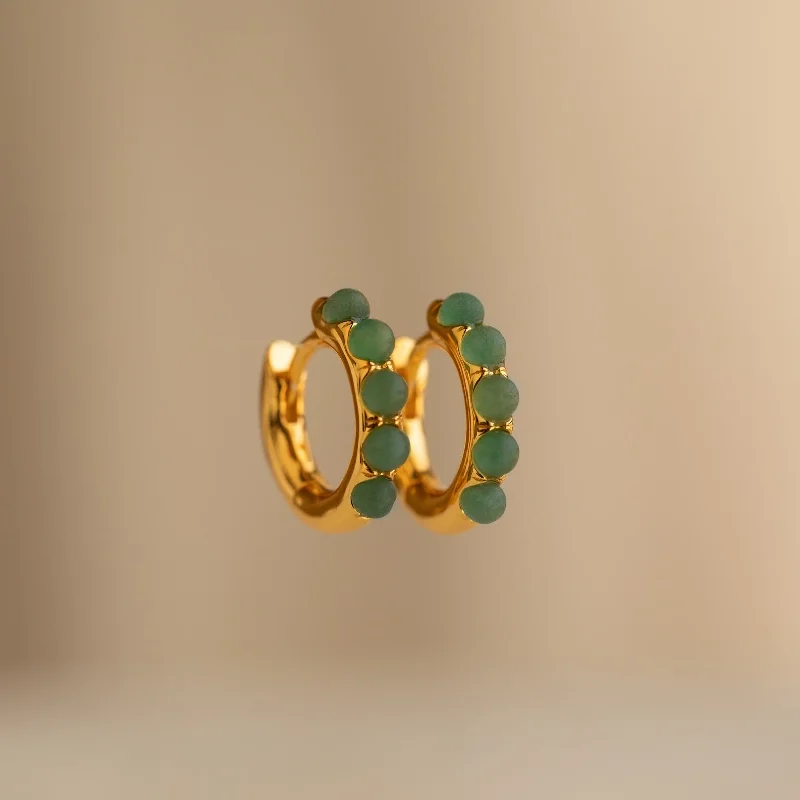 Women gemstone hoop earrings -Jade Huggies