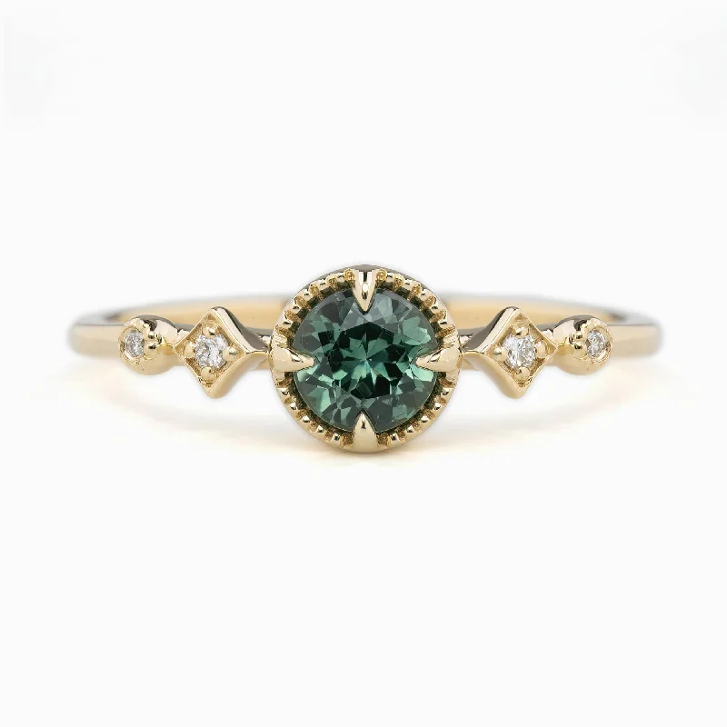 Women handcrafted engagement rings -Stella Ring 5mm 0.60ct Blue green Montana Sapphire 14K Yellow Gold