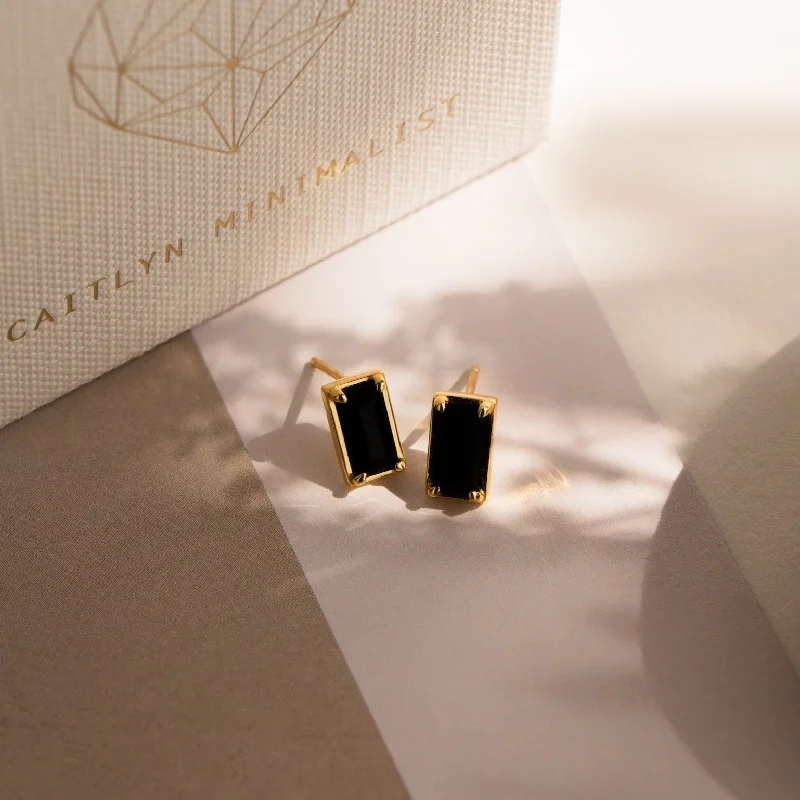 Women chic earrings -Rectangle Black Onyx Studs