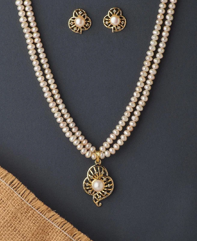 Women crystal-encrusted necklaces -Trendy Real Pearl Necklace Set