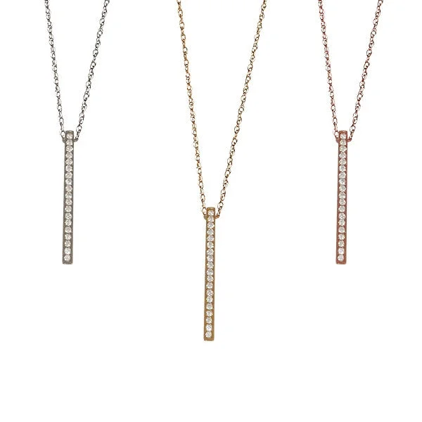 Women trendy crystal necklaces -Diamond Vertical Bar Necklace | 14-Karat