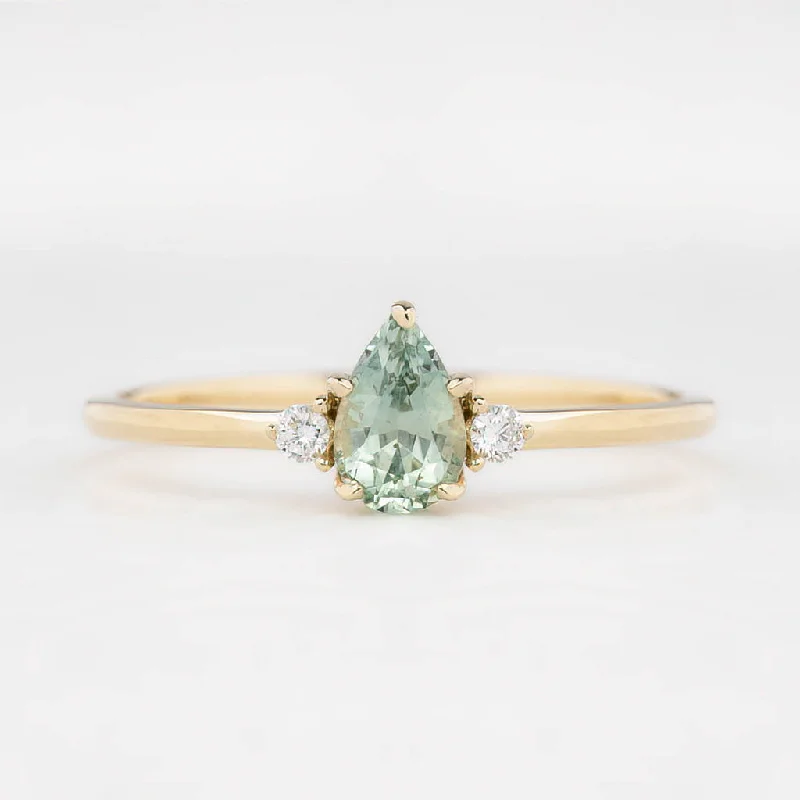 Women gold-plated engagement rings -Emilie Ring 6mm 0.45 Light Blue Green Montana Sapphire 14K Yellow Gold