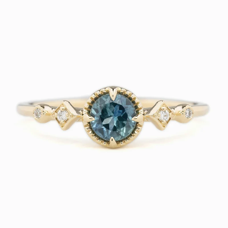 Women rose gold cuff engagement rings -Stella Ring 5mm 0.60ct Blue Montana Sapphire 14K Yellow Gold