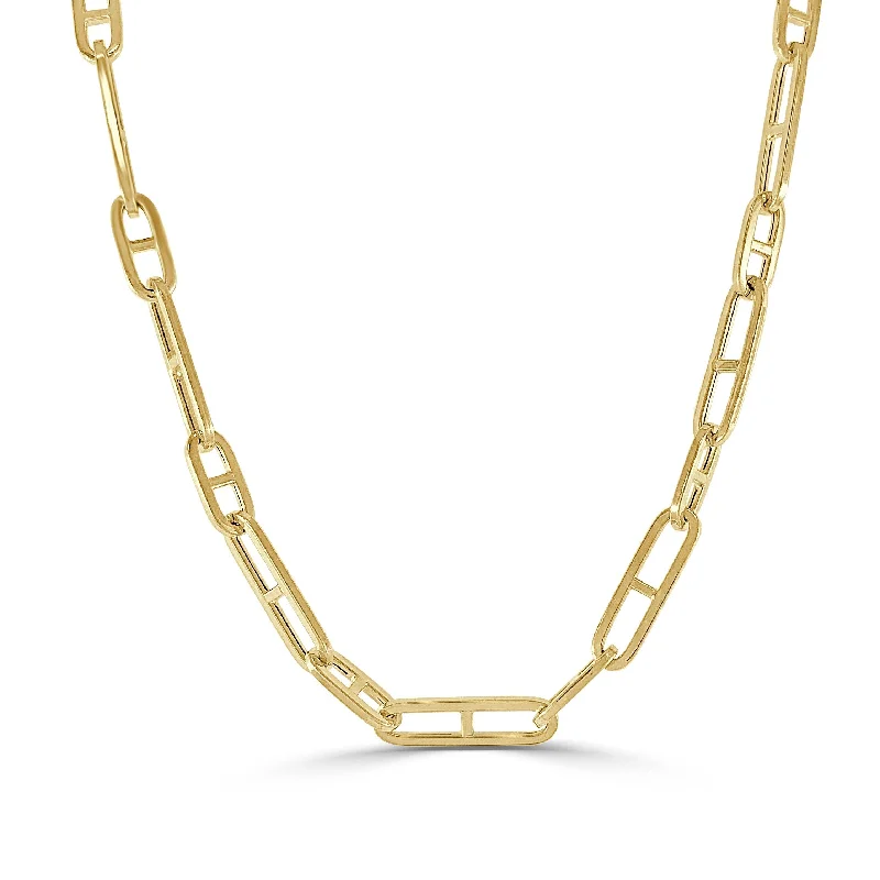 Women matching charm necklaces -Gold Link Mariner Chain Necklace 11mm 14k Yellow Gold Made in Italy by Joelle Jewelry