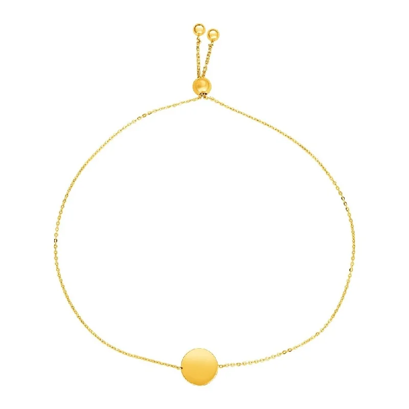 Gold bangles and bracelets for women -Adjustable Bracelet with Shiny Circle in 14k Yellow Gold