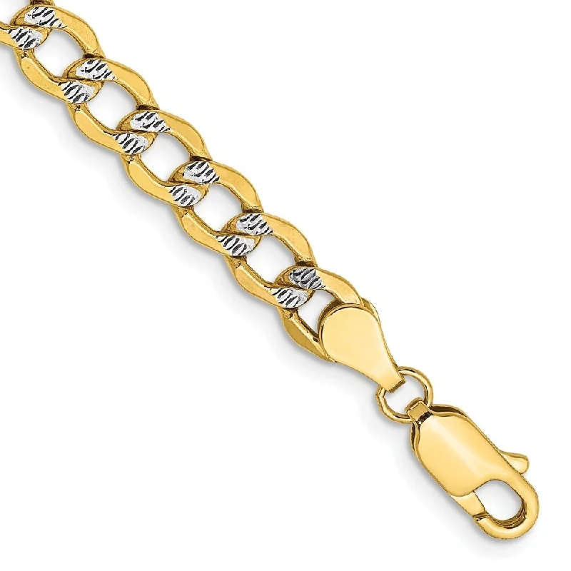 Women vintage-inspired bangles and bracelets -14k Yellow Gold 5.2mm Semi-solid with Rhodium Pav‚ Curb Chain Bracelet, 7"