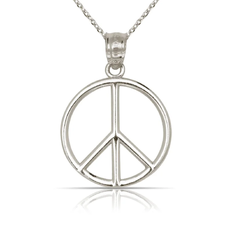 Women vintage pearl necklaces -Curata 14K White Gold 18" Large Polished Peace Pendant Necklace Necklace