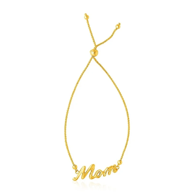 Women classic bangle bracelets -14k Yellow Gold MOM Style Lariat Bracelet