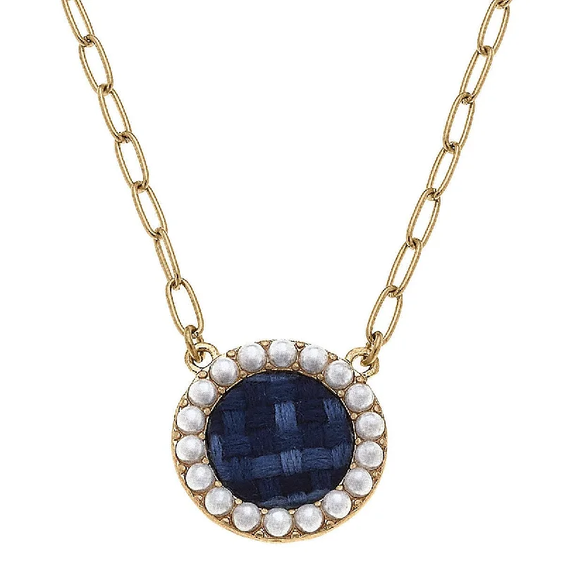 Women twisted chain necklaces -Canvas Style - Serena Delicate Tweed Necklace in Navy