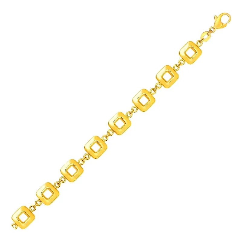 Women floral charm bangles and bracelets -Bracelet with Shiny Square Links in 14k Yellow Gold