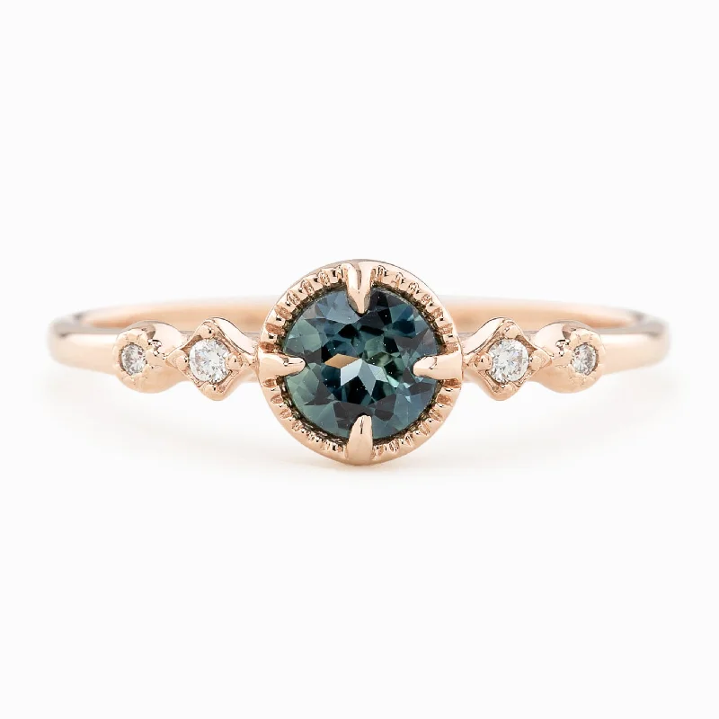 Women delicate engagement rings -Stella Ring - 4.6mm 0.45ct Parti Blue Green Queensland Sapphire, 14k Rose Gold