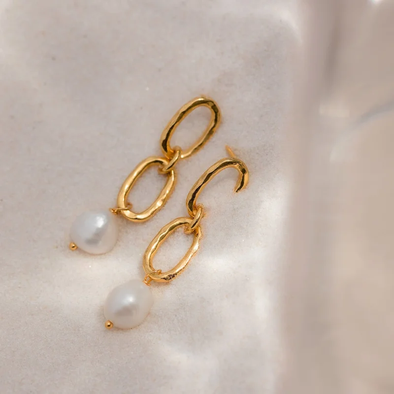 Women long earrings -Pearl Drop Link Studs