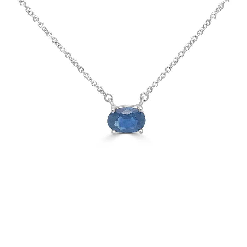 Women multi-stone necklaces -Joelle Sapphire Necklace 14K White Gold 16-inch -18-inch Chain Oval