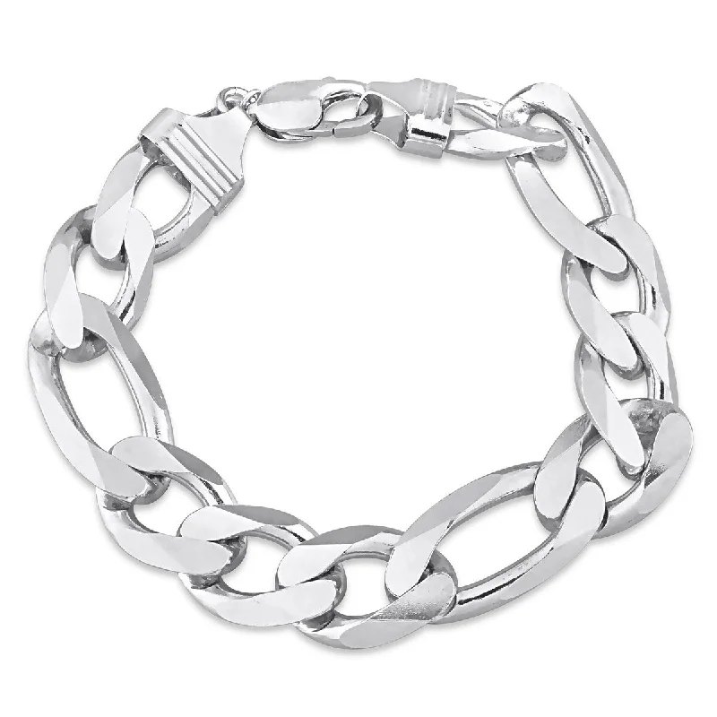 Affordable bangles and bracelets for women -Miadora 14.5mm Figaro Chain Bracelet Sterling Silver- 9 in