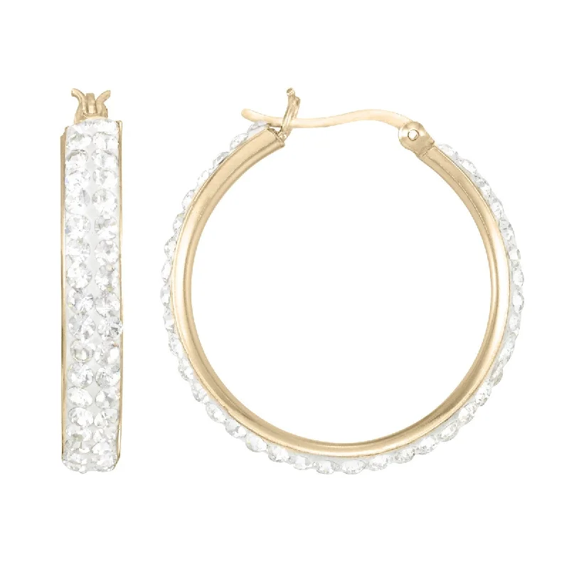 Women trendy earrings -Simone I Smith Collection 18KT Yellow Gold Plated Sterling Silver Crystal 30X4MM Hoop Earrings