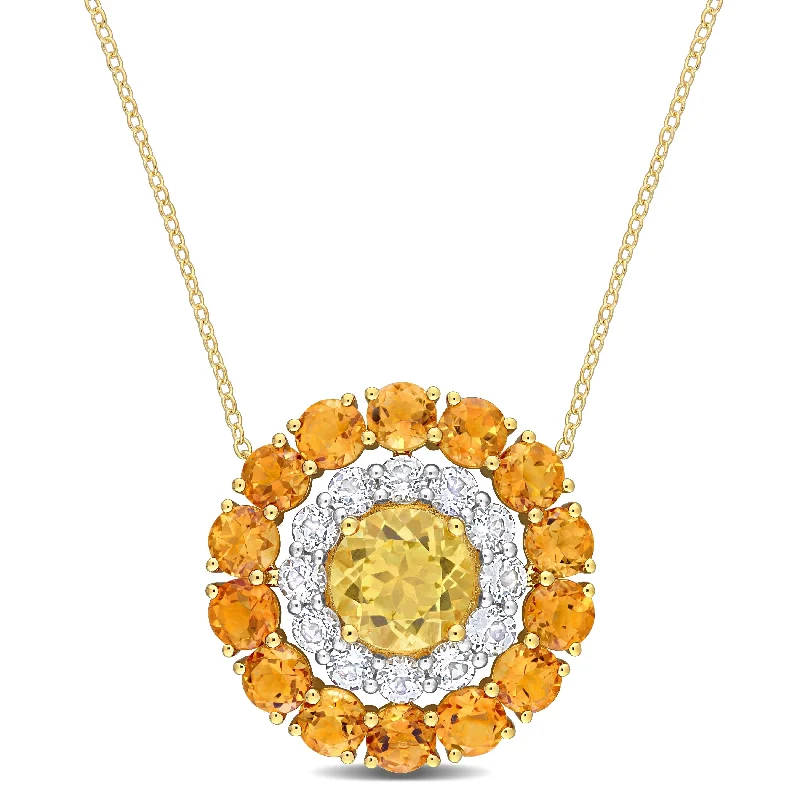 Women luxury pearl necklaces -Miadora Citrine Madeira Citrine & White Topaz Double Halo Necklace in Yellow Plated Sterling Silver