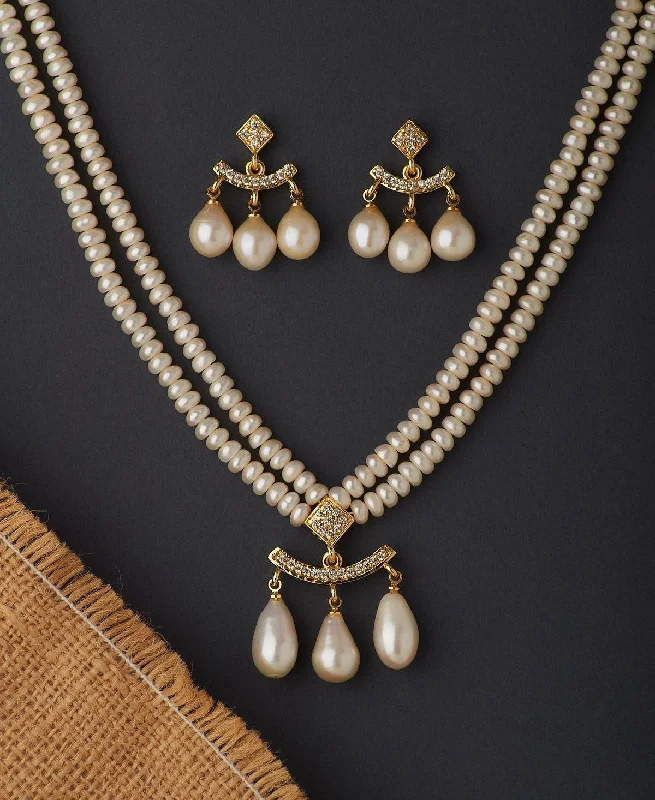 Women white gold necklaces -Trendy Real Pearl Necklace Set