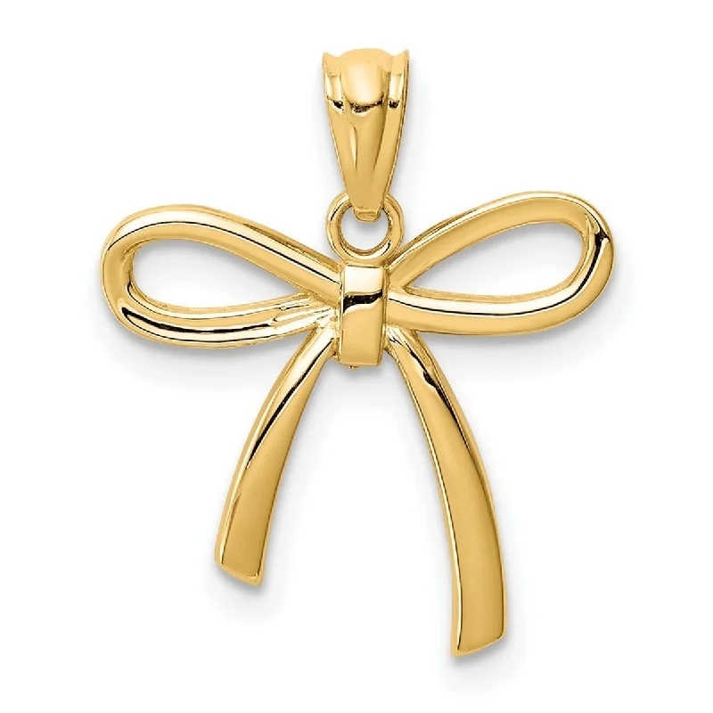 Women stacked necklaces -Curata 14k Yellow Gold 18" Polished Small Ribbon Bow Pendant Necklace - 16.5x15mm