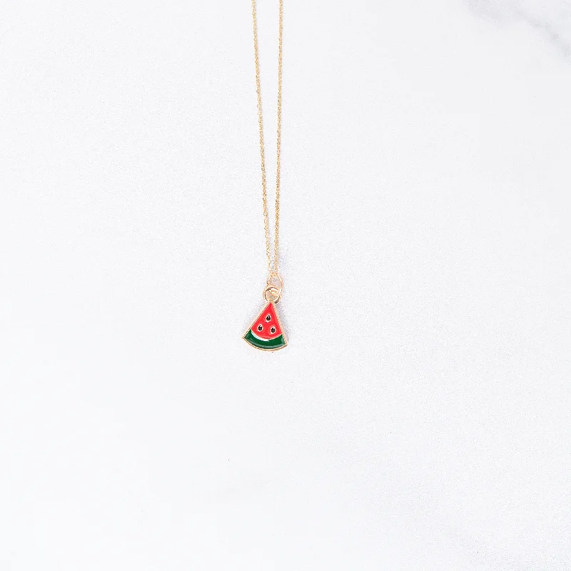 Women matching necklace sets -Watermelon Slice Charm Necklace